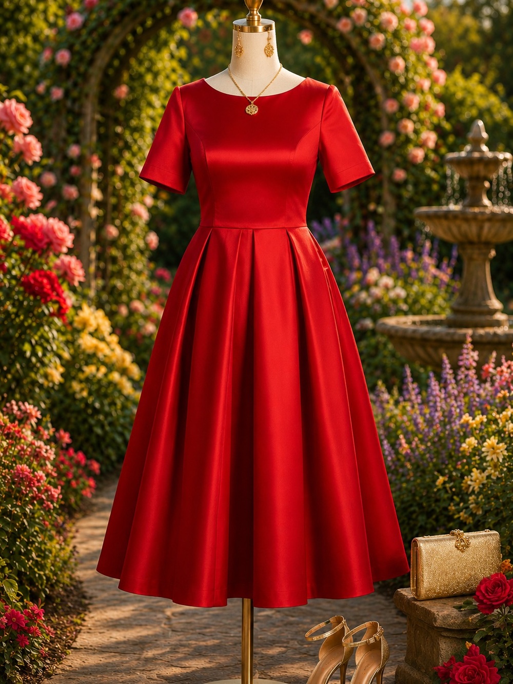 Elegant Red Midi Fit-and-Flare Dress $50 - Picture 2 of 6